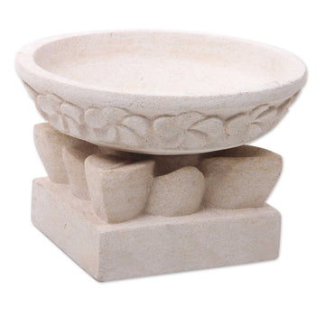 Hand Carved Floral Limestone Candleholder and Stand - Frangipani Light