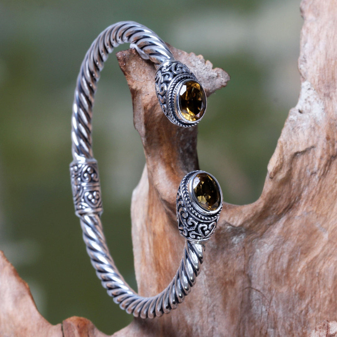 Sterling Silver Hinged Cuff Bracelet with Citrines - Bali Splendor