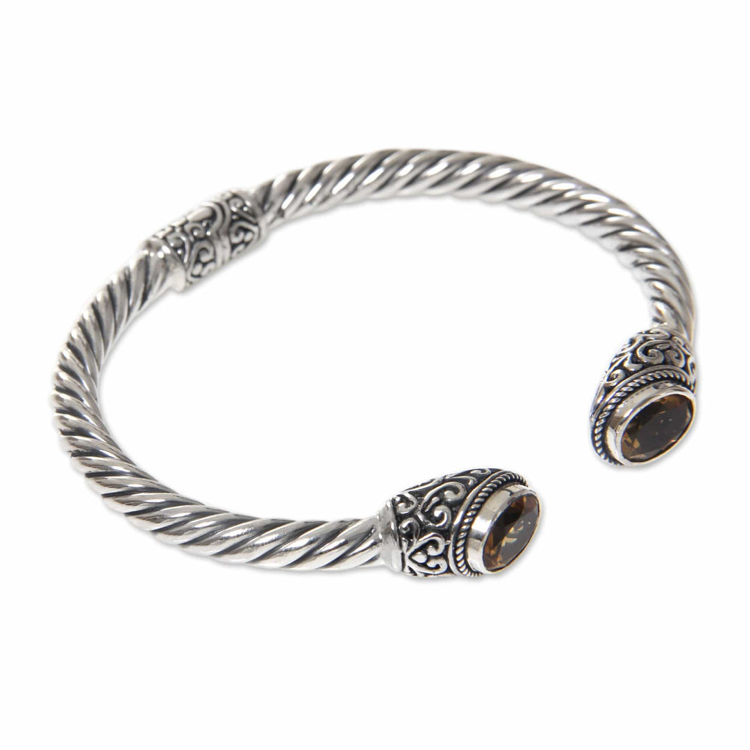 Sterling Silver Hinged Cuff Bracelet with Citrines - Bali Splendor
