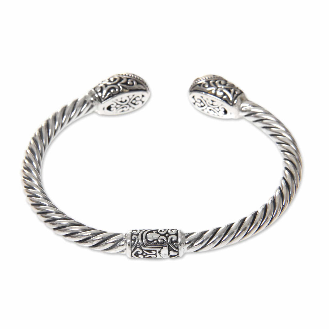 Sterling Silver Hinged Cuff Bracelet with Citrines - Bali Splendor