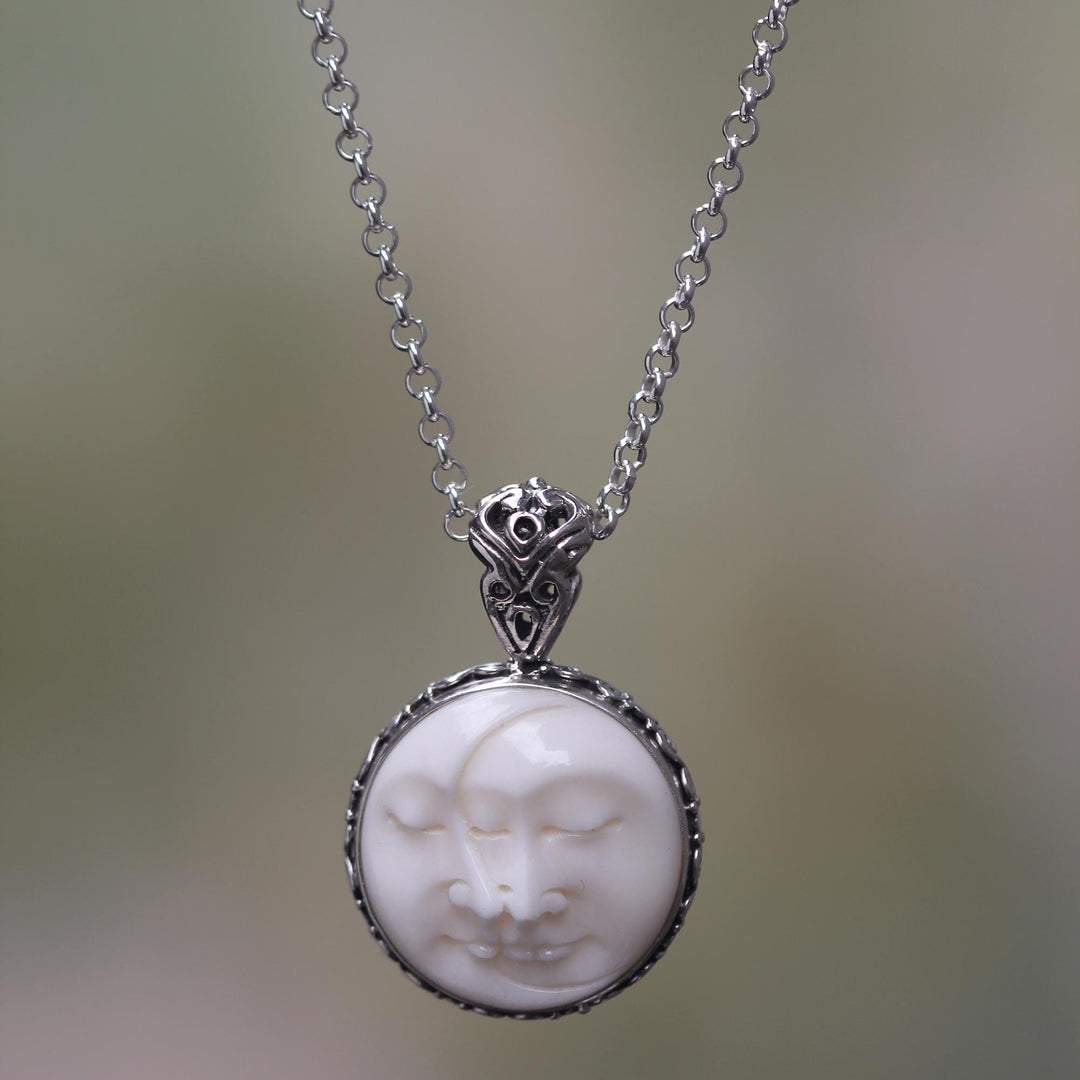 Silver Necklace with Bone Inlay - Moon Romancing