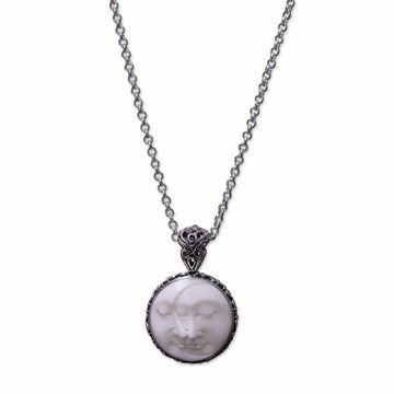 Silver Necklace with Bone Inlay - Moon Romancing