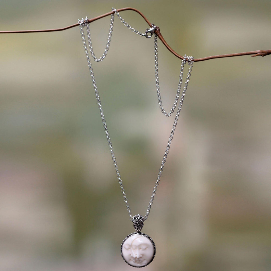 Silver Necklace with Bone Inlay - Moon Romancing