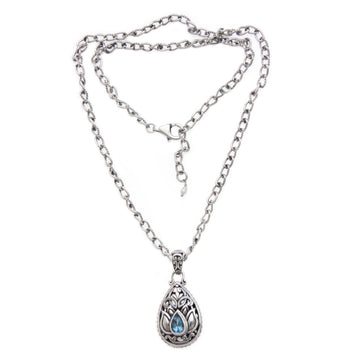 Floral Silver Necklace with Blue Topaz - Padma Lotus