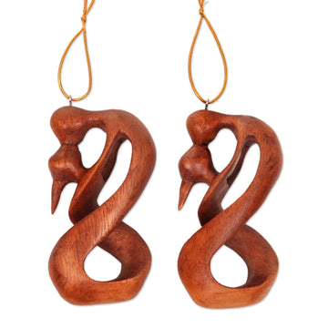 Set of 2 Romantic Wood Ornaments - Sealed with a Kiss