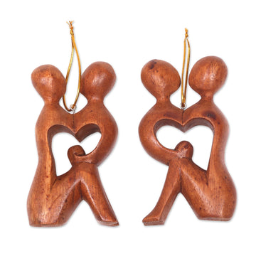 2 Heart Shaped Romantic Ornaments Hand Carved Wood Sculpture - Look Into My Eyes