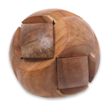 Handmade Teak Wood Round Puzzle from Indonesia - Tennis Ball