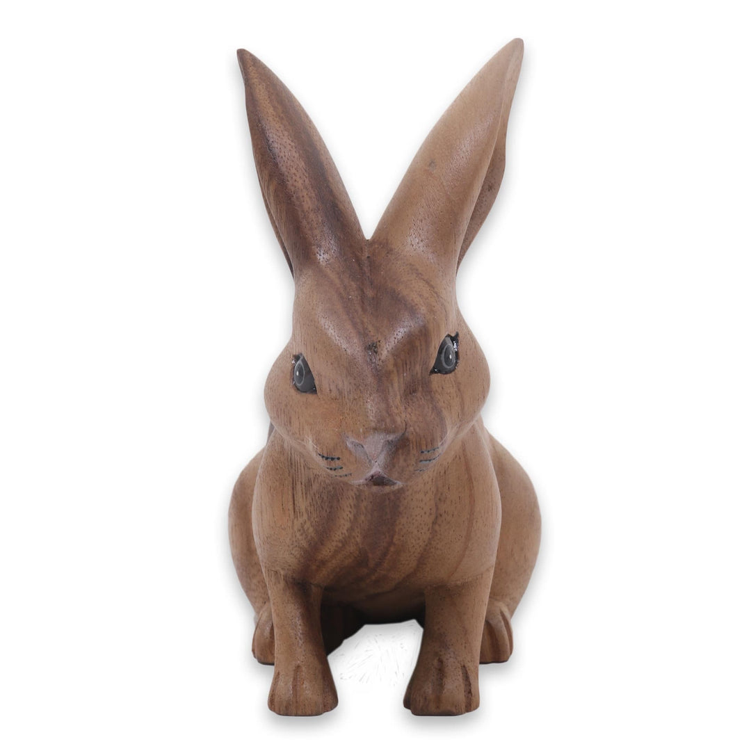 Hand Carved Wooden Rabbit Statuette - Cute Ginger Rabbit