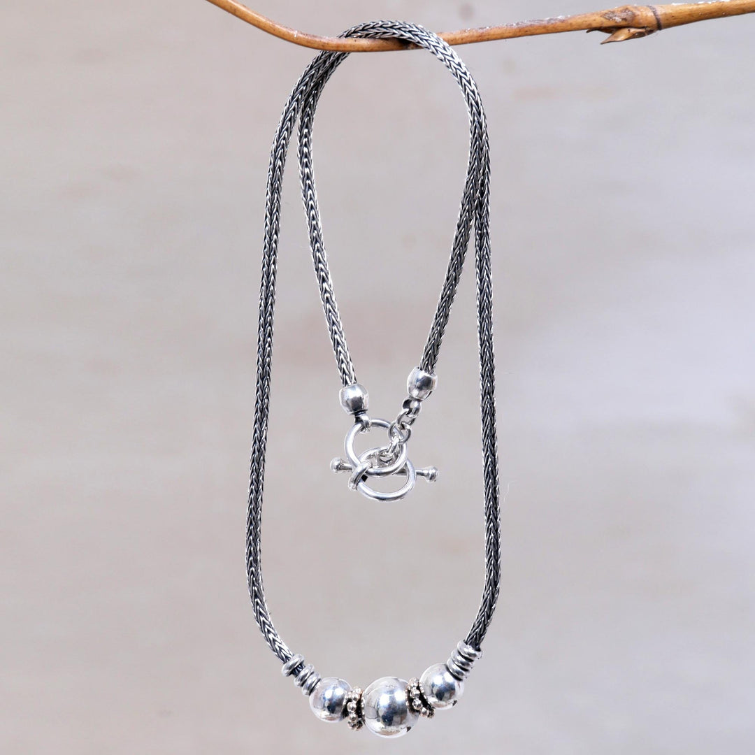 Sterling Silver Artisan Designed Pendant Necklace - Naga Trio