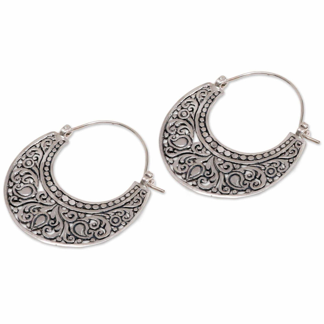 Ornately Detailed Sterling Silver 925 Hoop Earrings - Garden of Eden