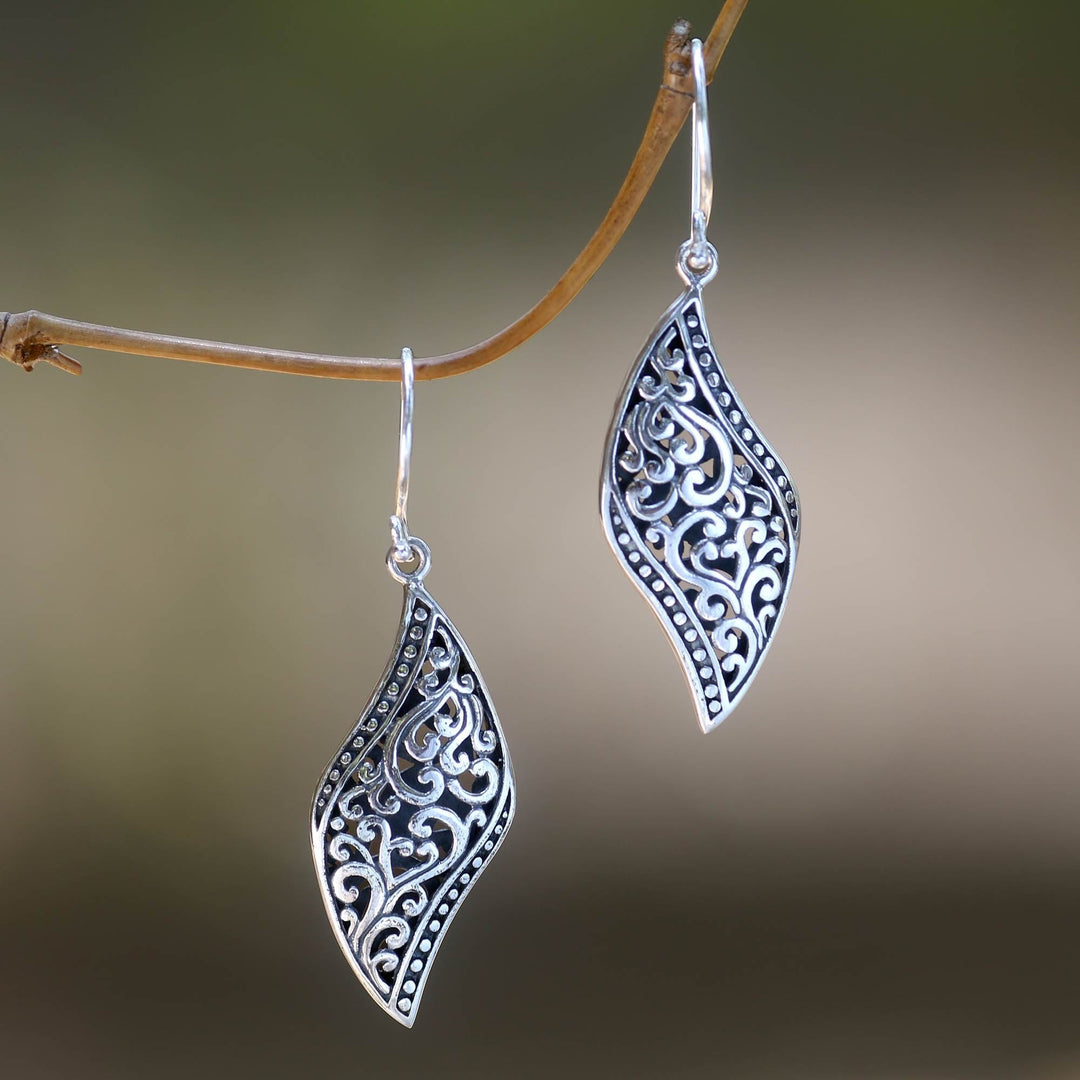 Ornate Leaf Theme Sterling Silver Artisan Earrings - Voluptuous Leaf