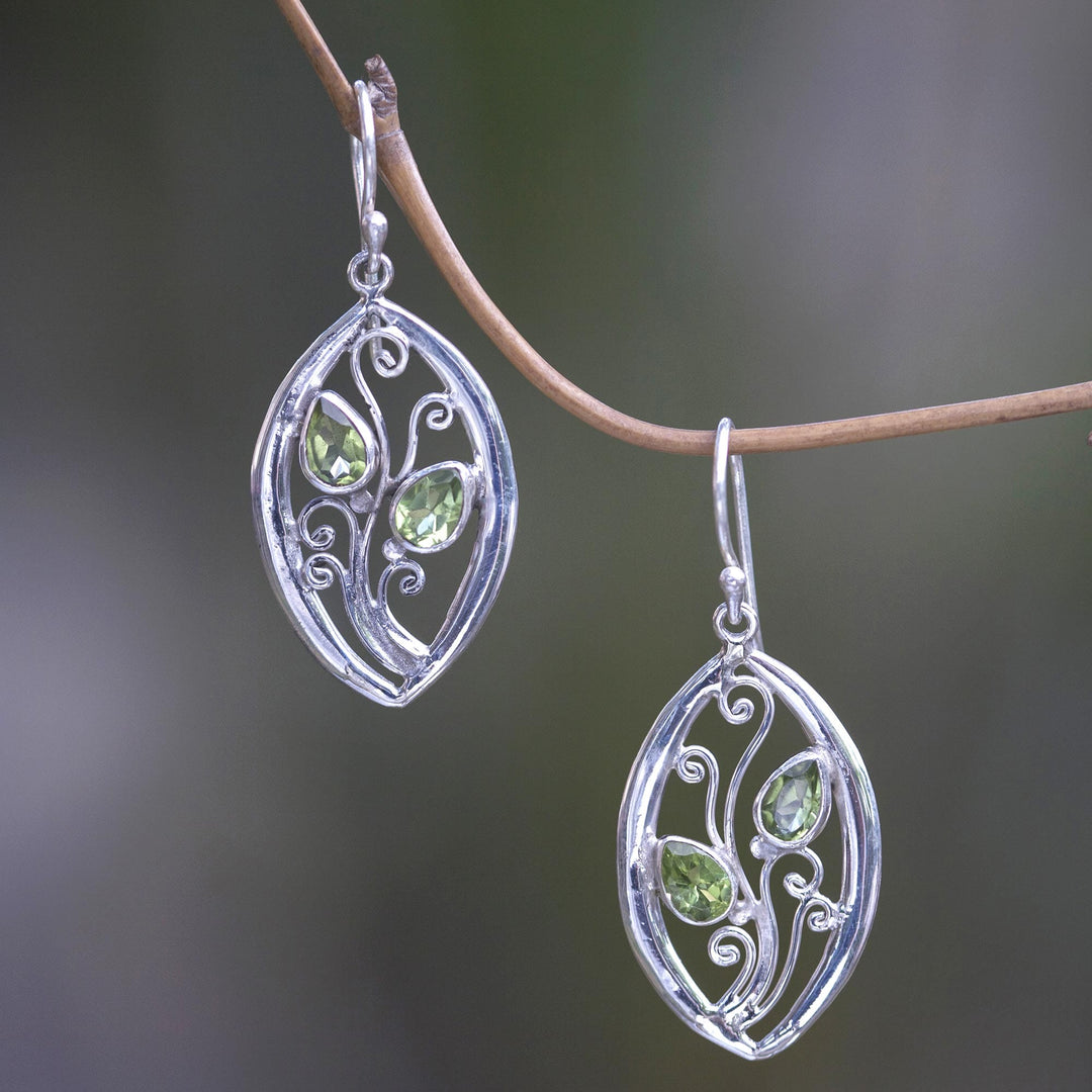 Sterling Silver Leaf Earrings with Peridot - Paradise Leaves