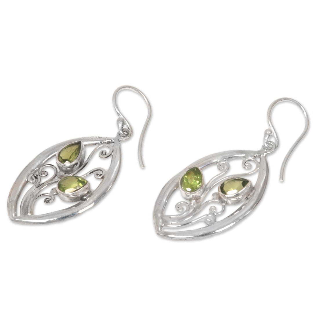 Sterling Silver Leaf Earrings with Peridot - Paradise Leaves