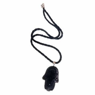 Artistic Hamsa Pendant Necklace in Horn and Black Leather - Hamsa Art