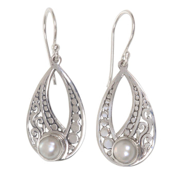 Sterling Silver Cultured Pearl Earrings with Cutout Motifs - Sweet Forest Moonlight