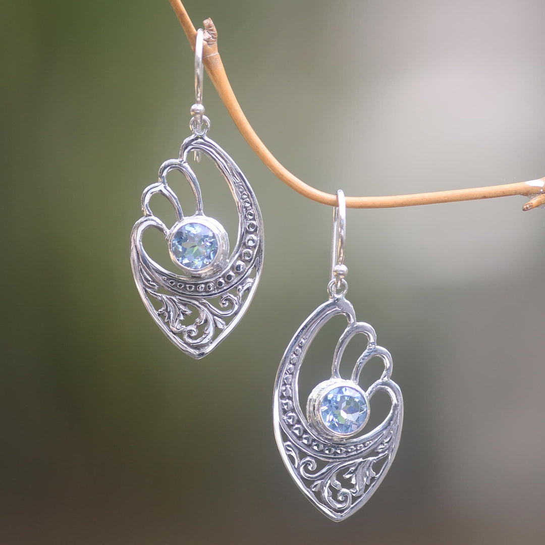 Blue Topaz and Sterling Silver Dangle Earrings - Blue Wings