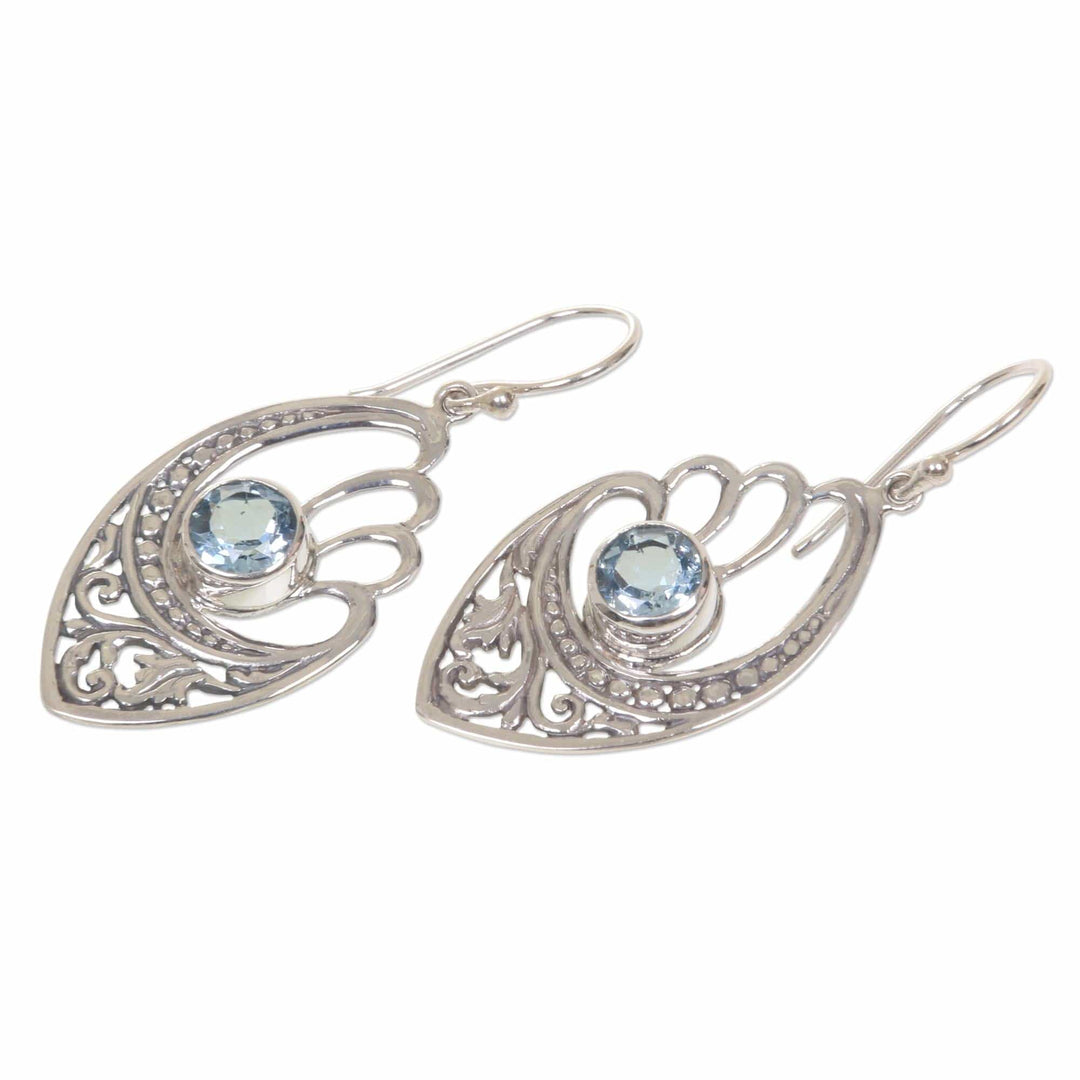 Blue Topaz and Sterling Silver Dangle Earrings - Blue Wings