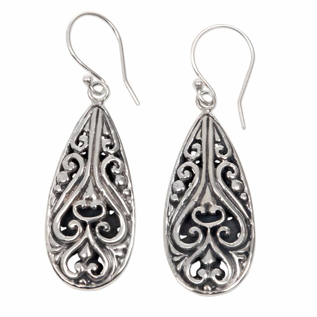 Sterling Silver Hook Earrings - Bali Fern Labyrinth