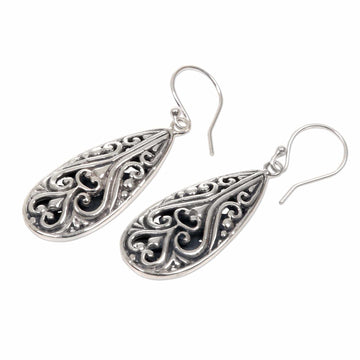 Sterling Silver Hook Earrings - Bali Fern Labyrinth