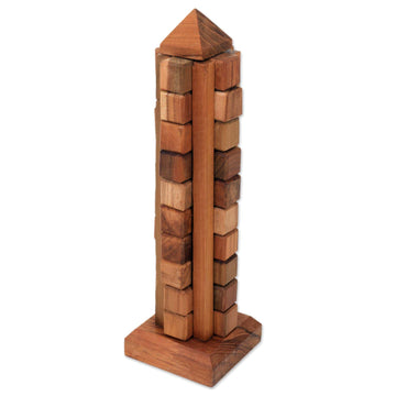 Handmade Javanese Recycled Teak Wood Desktop Puzzle - Tower
