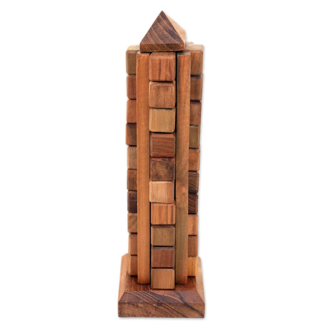 Handmade Javanese Recycled Teak Wood Desktop Puzzle - Tower