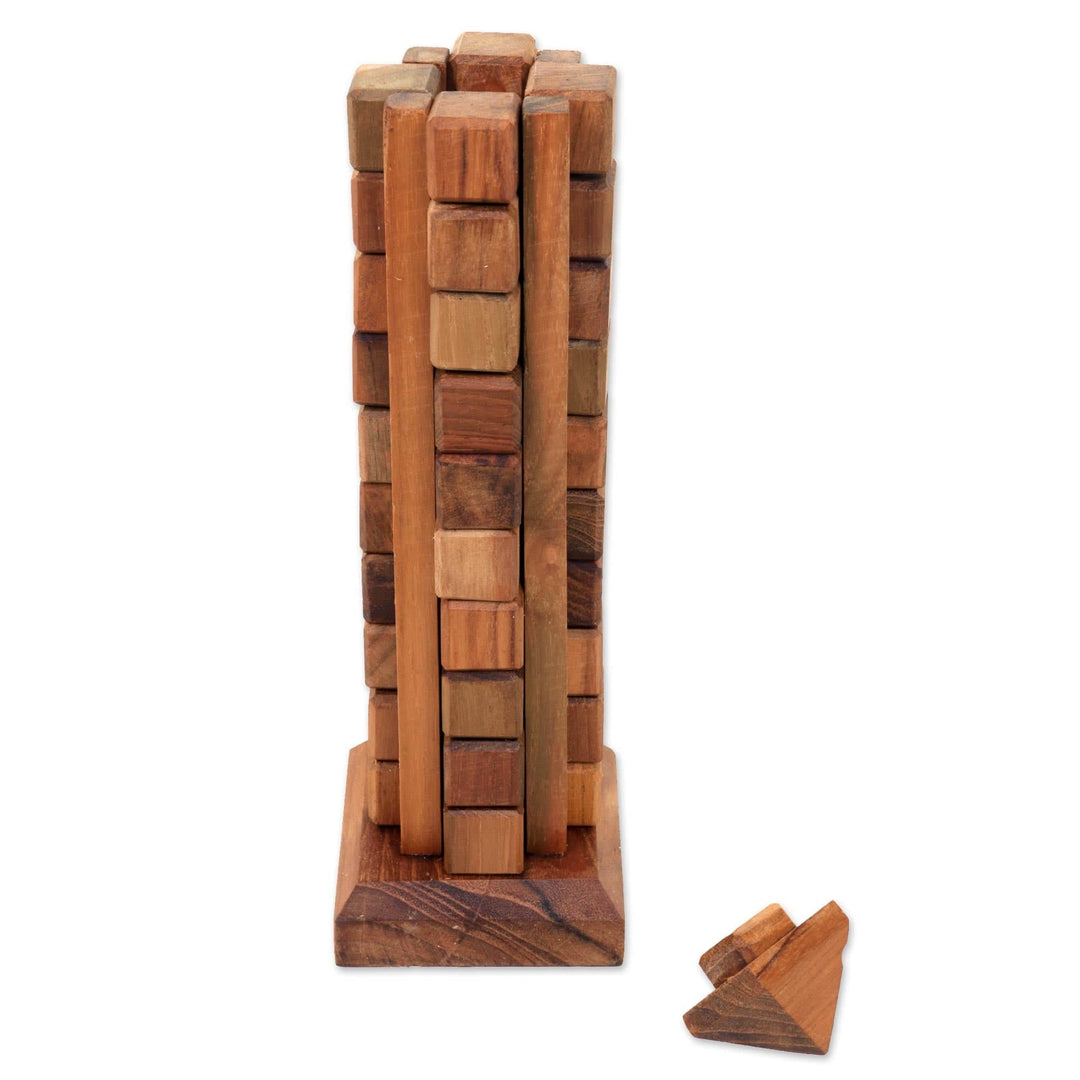 Handmade Javanese Recycled Teak Wood Desktop Puzzle - Tower