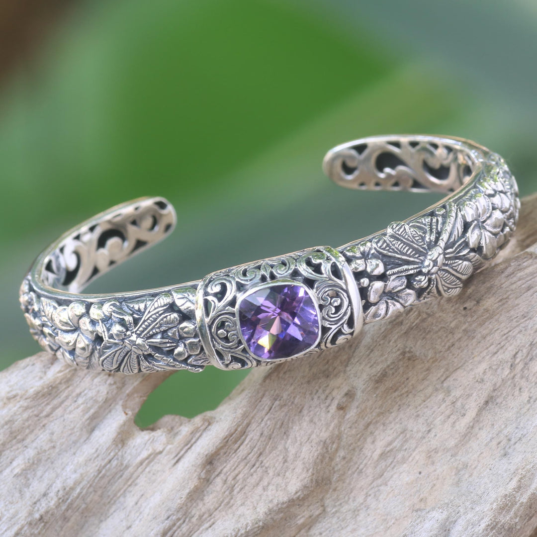 Amethyst and Sterling Silver Cuff Bracelet - Sacred Garden in Purple