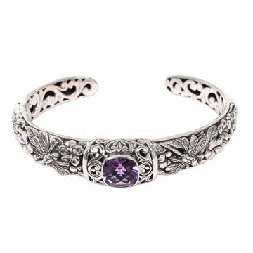 Amethyst and Sterling Silver Cuff Bracelet - Sacred Garden in Purple