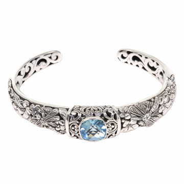 Blue Topaz and Sterling Silver Cuff Bracelet from Indonesia - Sacred Garden in Blue