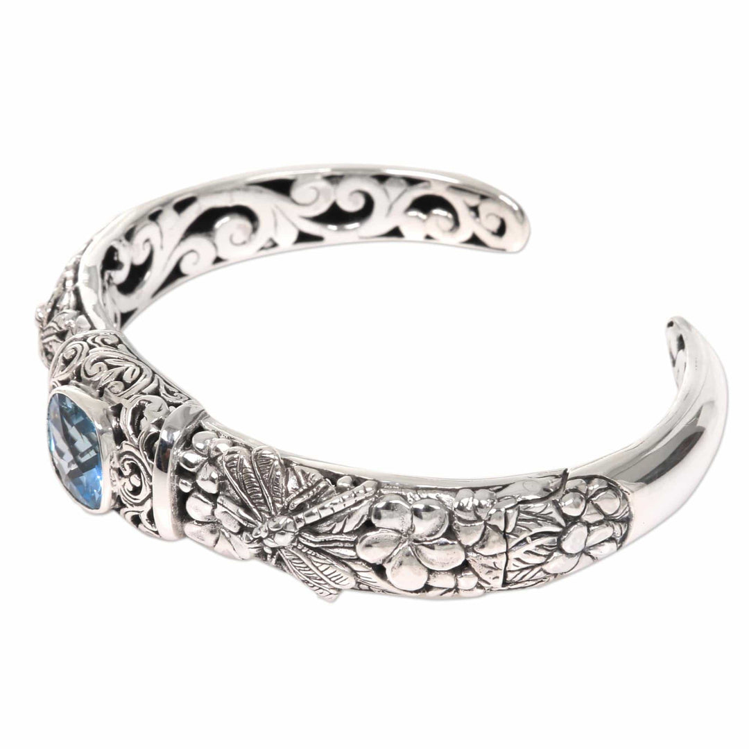 Blue Topaz and Sterling Silver Cuff Bracelet from Indonesia - Sacred Garden in Blue