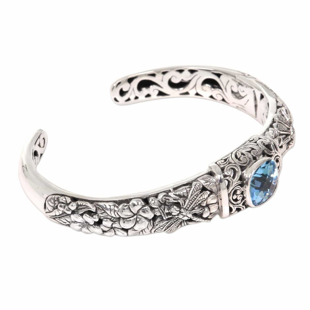 Blue Topaz and Sterling Silver Cuff Bracelet from Indonesia - Sacred Garden in Blue