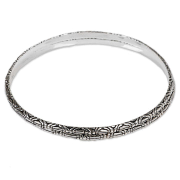 Two 925 Sterling Silver Handmade Engraved Bangles - Indonesian Moon