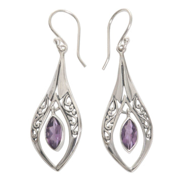 Sterling Silver Amethyst Dangle Earrings Indonesia - Purple Teardrops