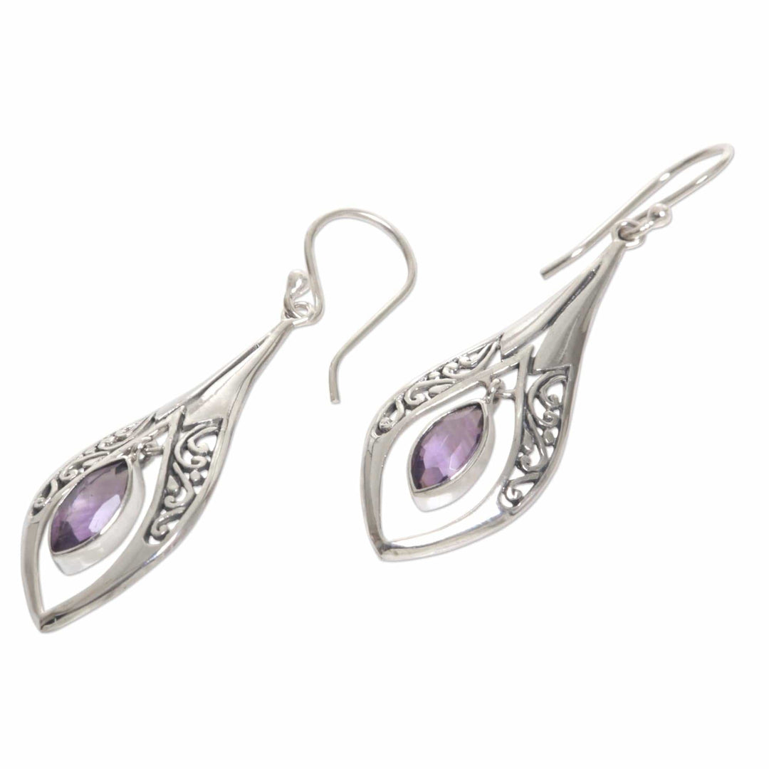 Sterling Silver Amethyst Dangle Earrings Indonesia - Purple Teardrops
