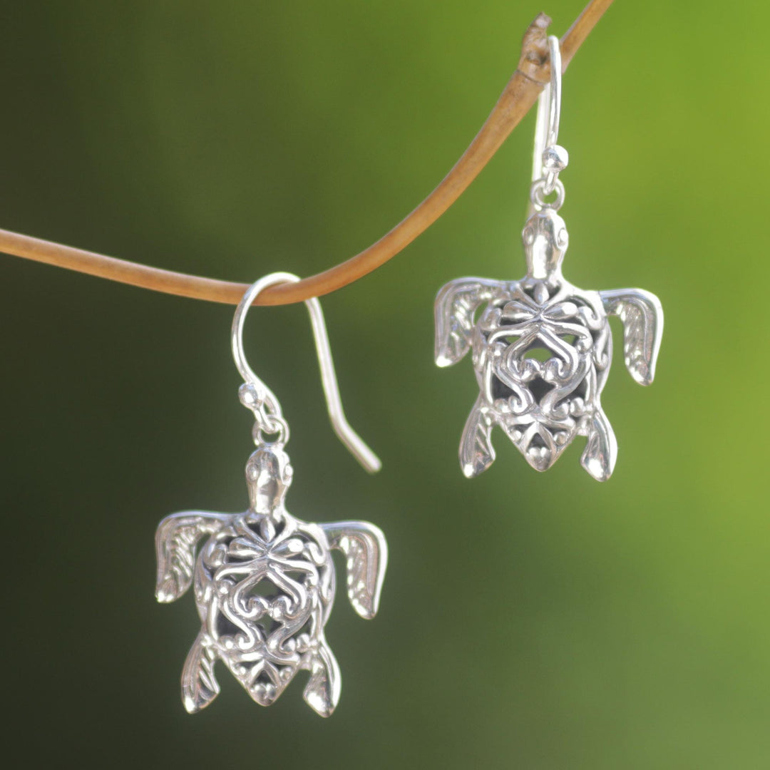 Sterling Silver Turtle Earrings with Enticing Shell Design - Radiant Turtles