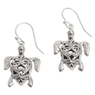 Sterling Silver Turtle Earrings with Enticing Shell Design - Radiant Turtles