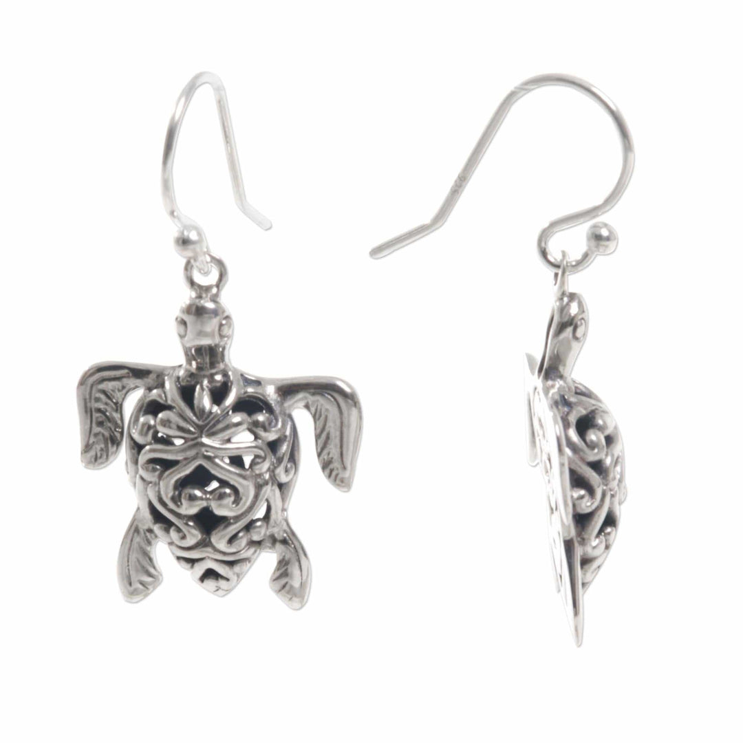 Sterling Silver Turtle Earrings with Enticing Shell Design - Radiant Turtles