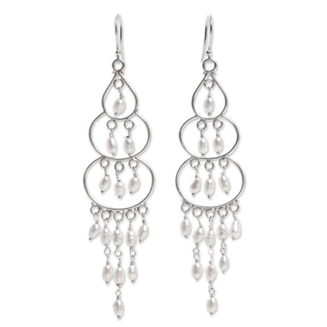 Sterling Silver Cultured Pearl Chandelier Earrings Indonesia - Moonlit Orbs