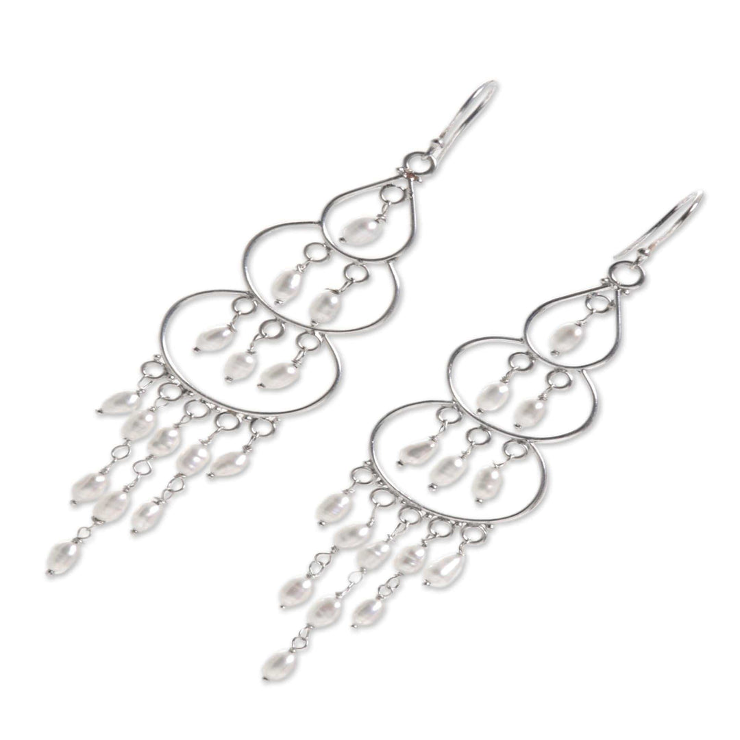 Sterling Silver Cultured Pearl Chandelier Earrings Indonesia - Moonlit Orbs