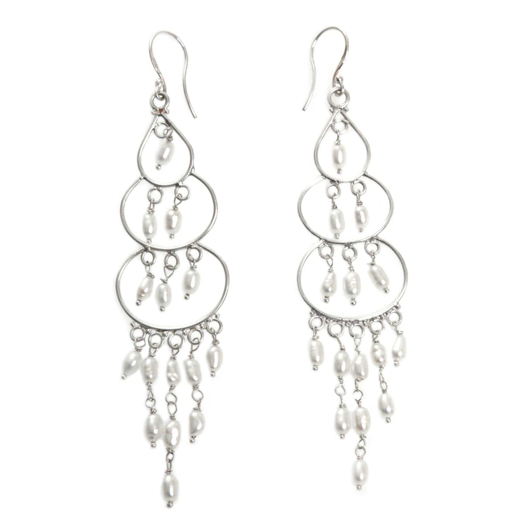 Sterling Silver Cultured Pearl Chandelier Earrings Indonesia - Moonlit Orbs