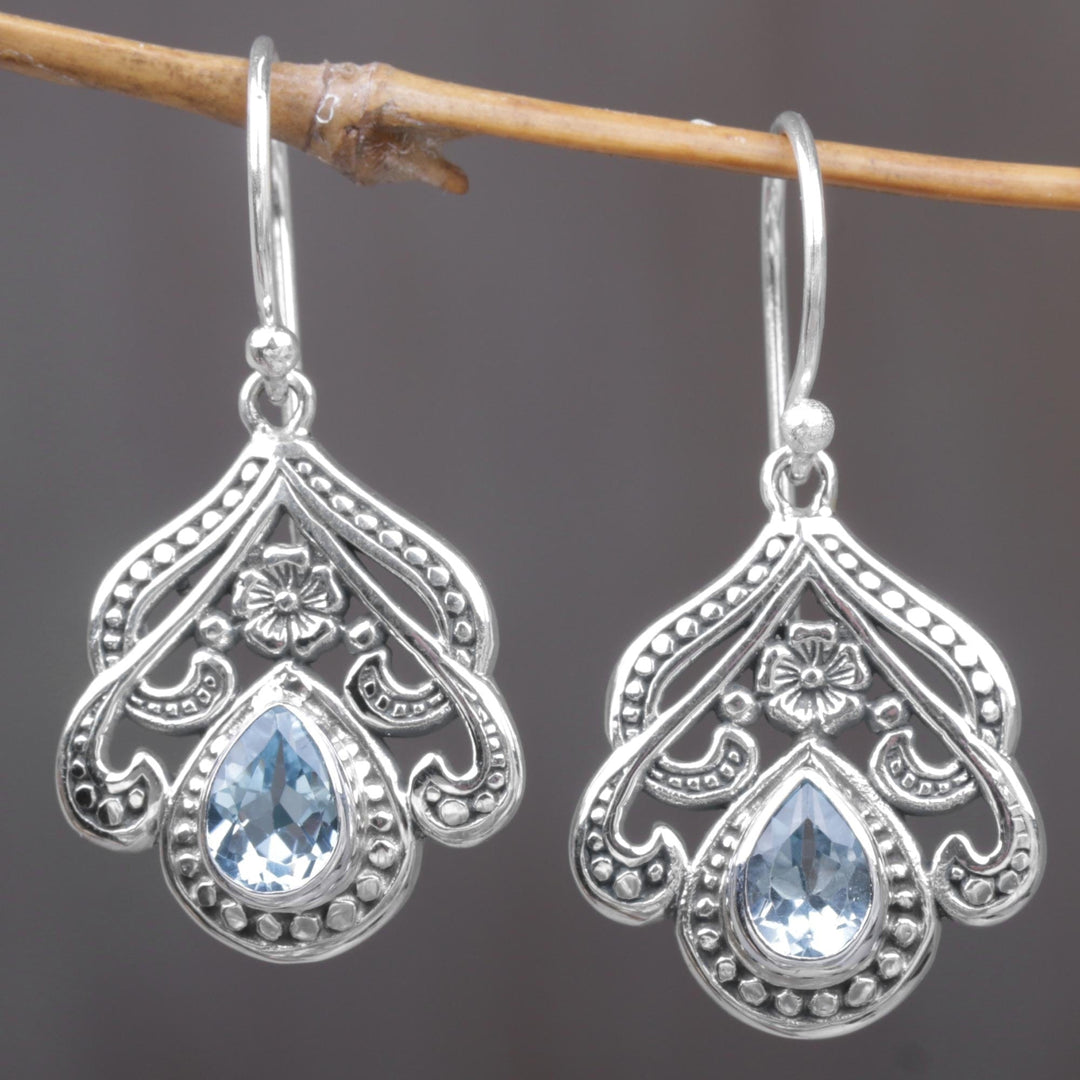 Sterling Silver Blue Topaz Floral Dangle Earrings - Summer Raindrops