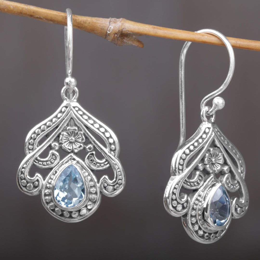 Sterling Silver Blue Topaz Floral Dangle Earrings - Summer Raindrops