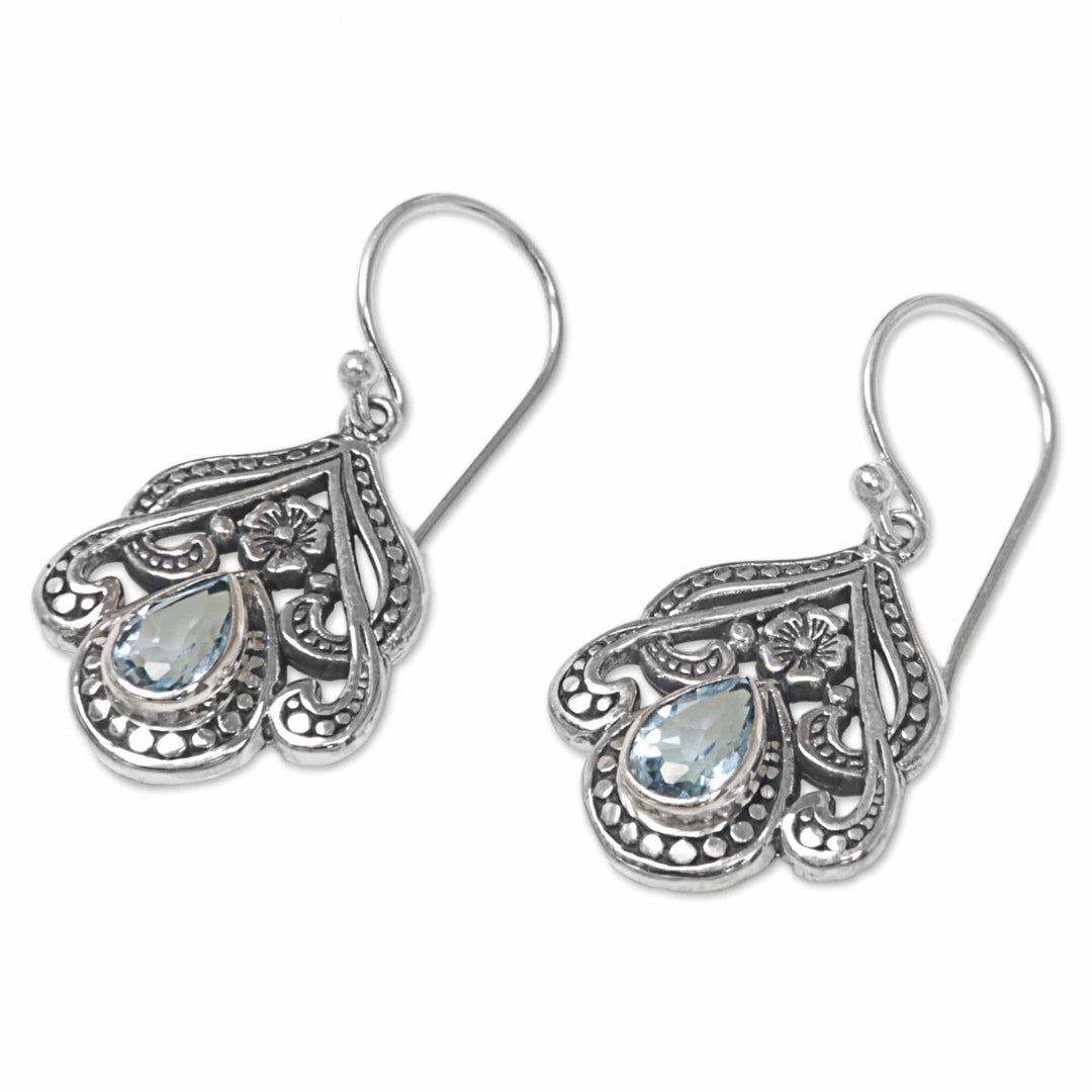 Sterling Silver Blue Topaz Floral Dangle Earrings - Summer Raindrops