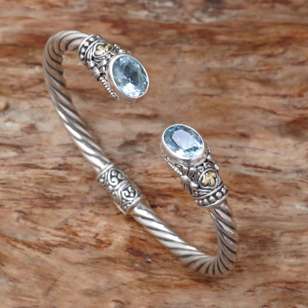 Gold Accent Blue Topaz Cuff Bracelet - Dragonfly Den in Blue