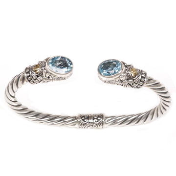 Gold Accent Blue Topaz Cuff Bracelet - Dragonfly Den in Blue