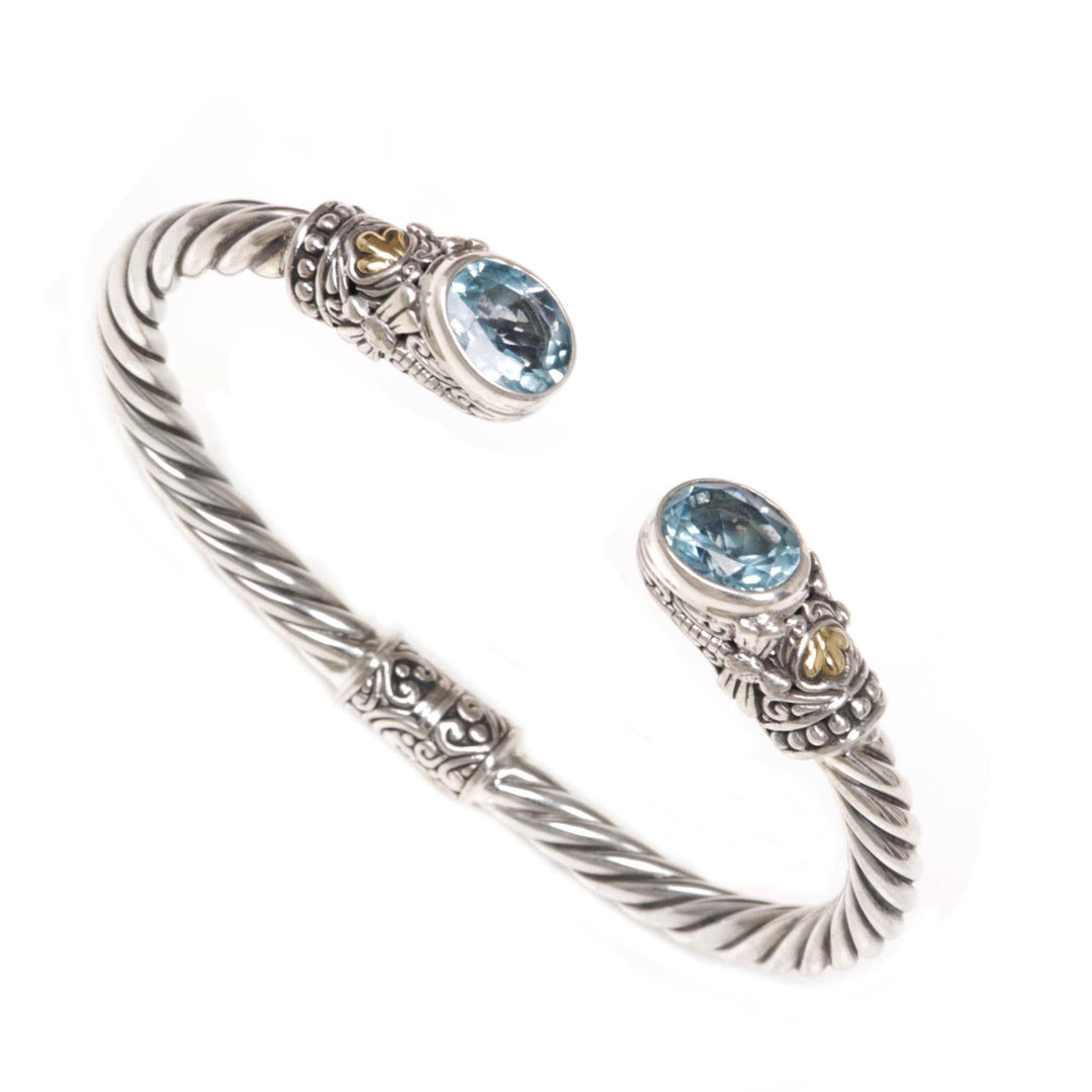 Gold Accent Blue Topaz Cuff Bracelet - Dragonfly Den in Blue