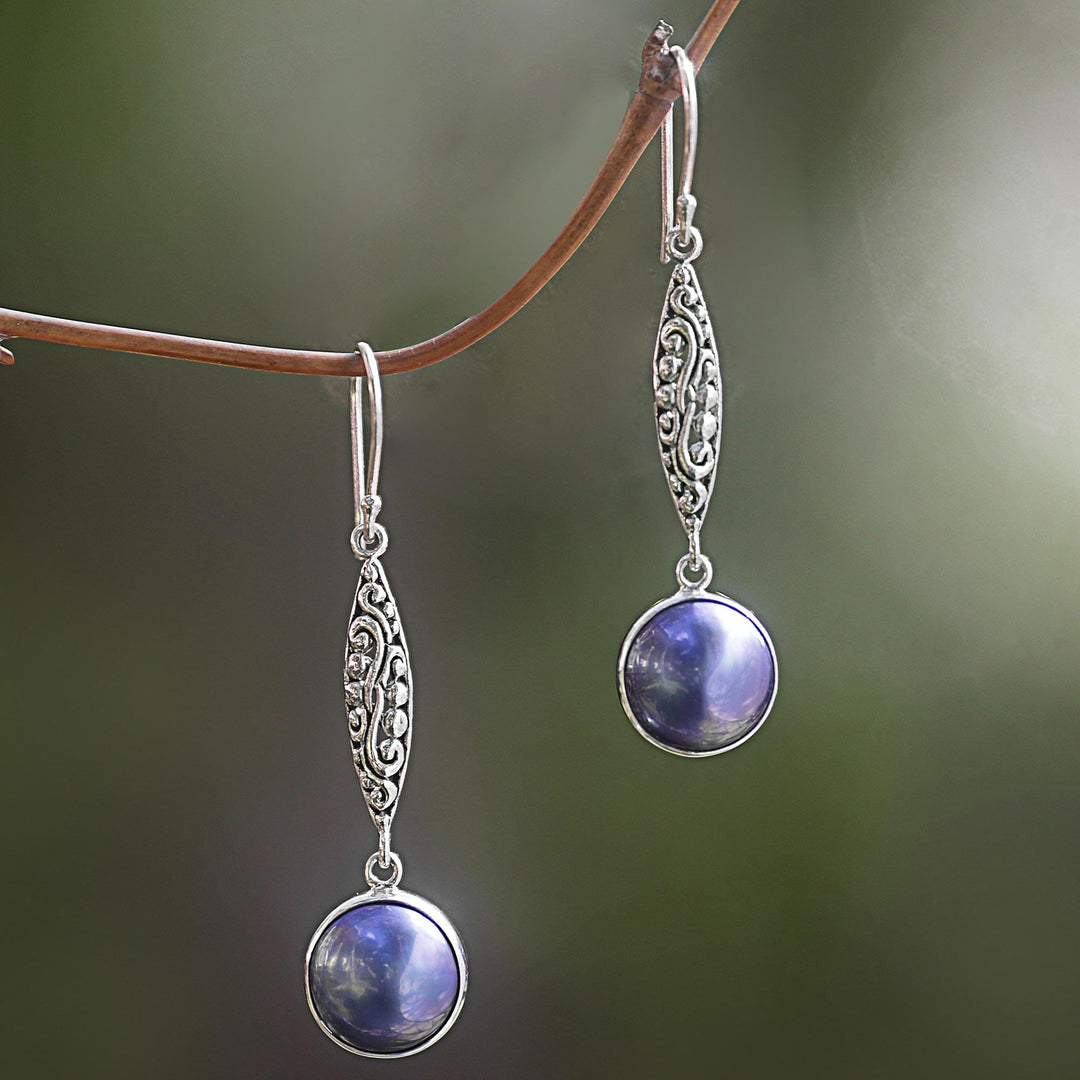 Cultured Mabe Pearl and Sterling Silver Dangle Earrings - Twilight Blue