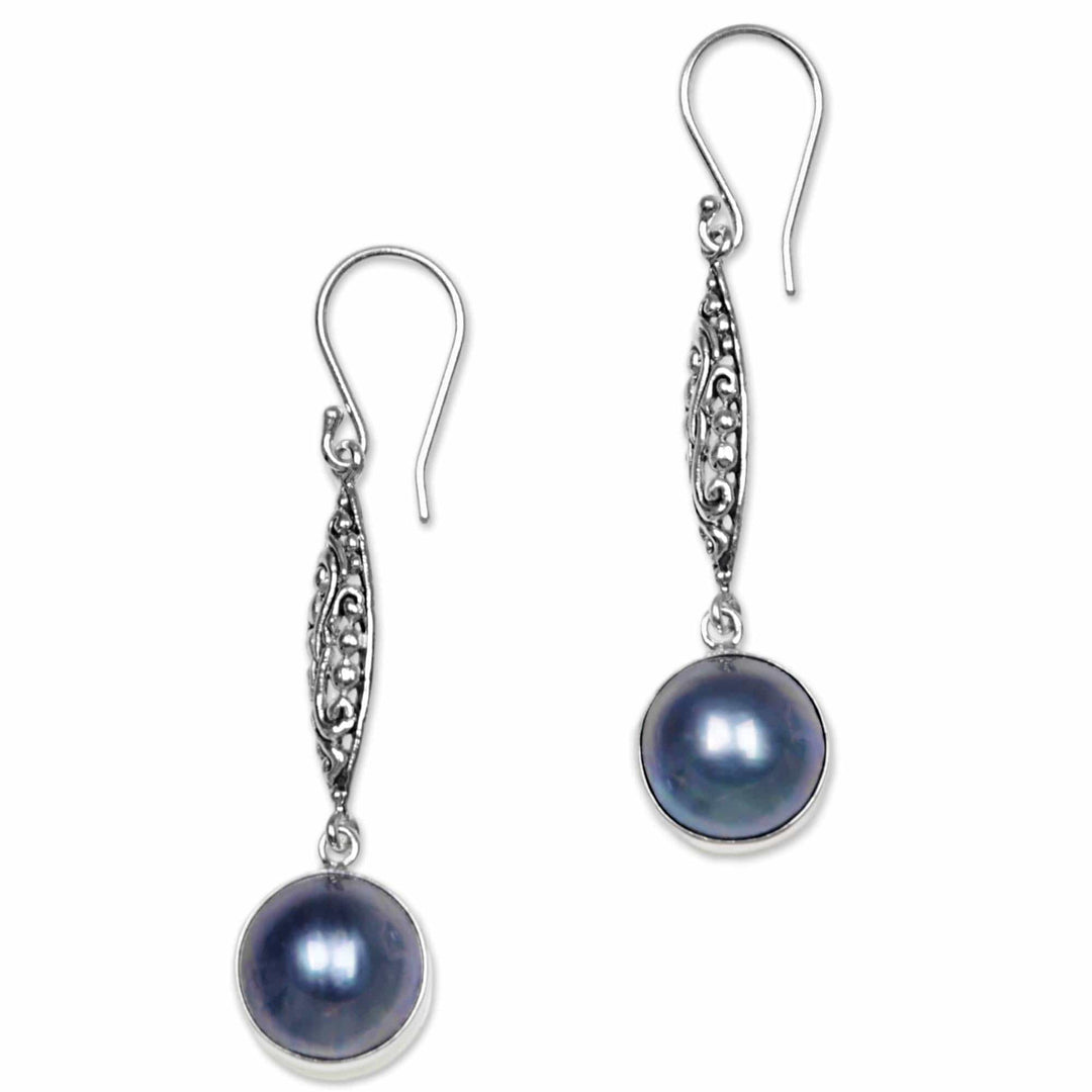 Cultured Mabe Pearl and Sterling Silver Dangle Earrings - Twilight Blue