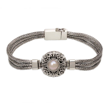 Silver and Cultured Pearl Floral Bracelet - Floral Nobility