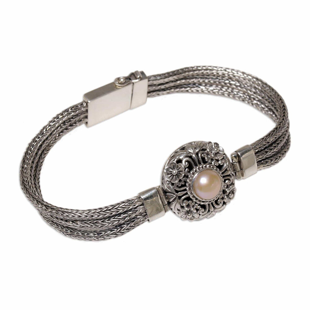Silver and Cultured Pearl Floral Bracelet - Floral Nobility